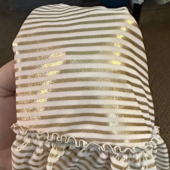 Chic White and Gold Striped Women's Two-Piece Swimsuit - Picture 6 of 6